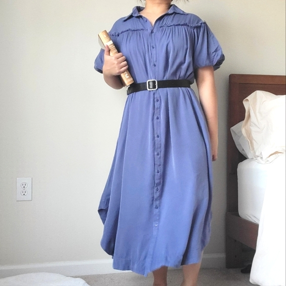 Annie Wear Los Angeles Dresses & Skirts - Blue Mineral Washed Button Down Puff Sleeve Bookgirl Academia Shirt Dress